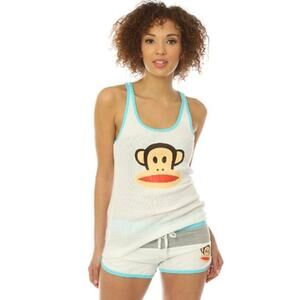 Vintage Paul Frank Kids Girl White Blue Tank Top Size Small Y2K 2000s 90s